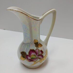 Vintage Pearlescent Porcelain Hand Painted Lusterware Pitcher 5" Japan